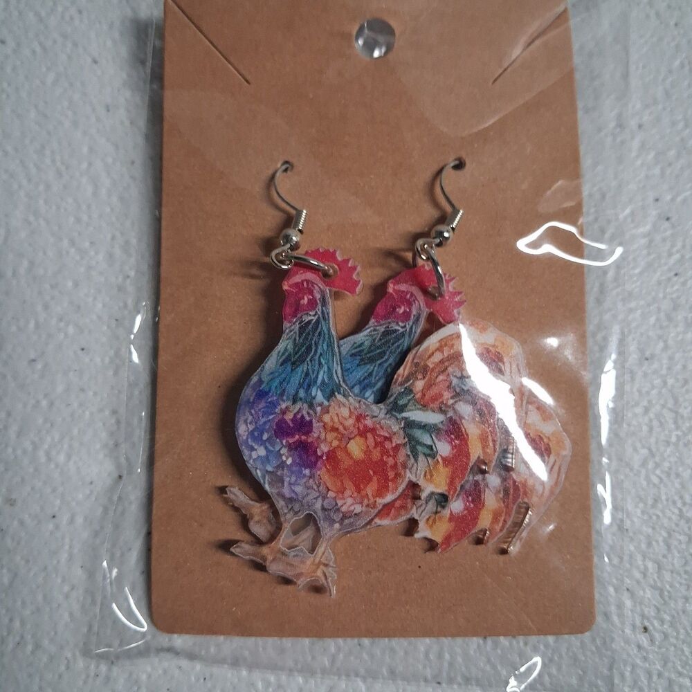 Handmade Rooster  Earrings Dangle